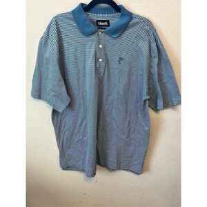 Ashworth Men's Polo Shirt Blue/White Striped Size L Classic‎ Collar
